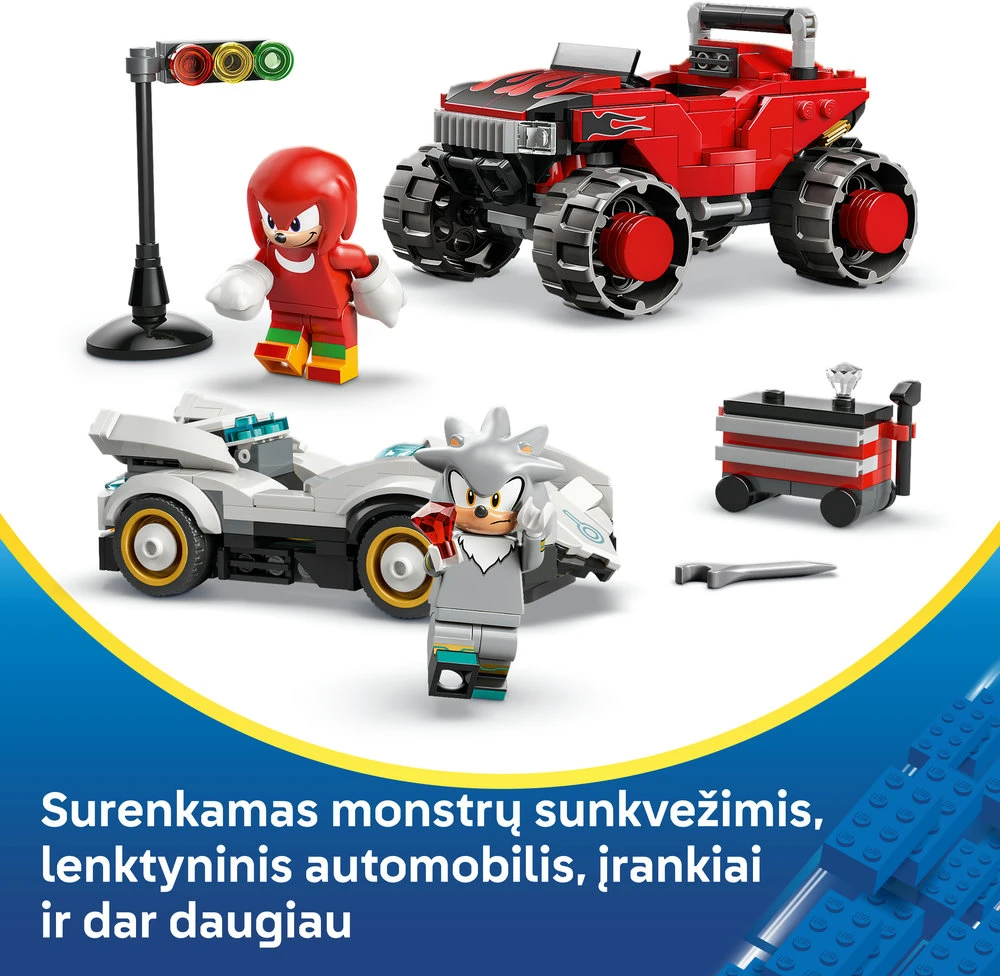 LEGO® Sonic the Hedgehog™ Sidabrinis automobilis prieš Knuckles sunkvežimį monstrą 77118