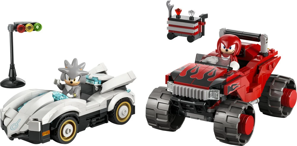LEGO® Sonic the Hedgehog™ Sidabrinis automobilis prieš Knuckles sunkvežimį monstrą 77118