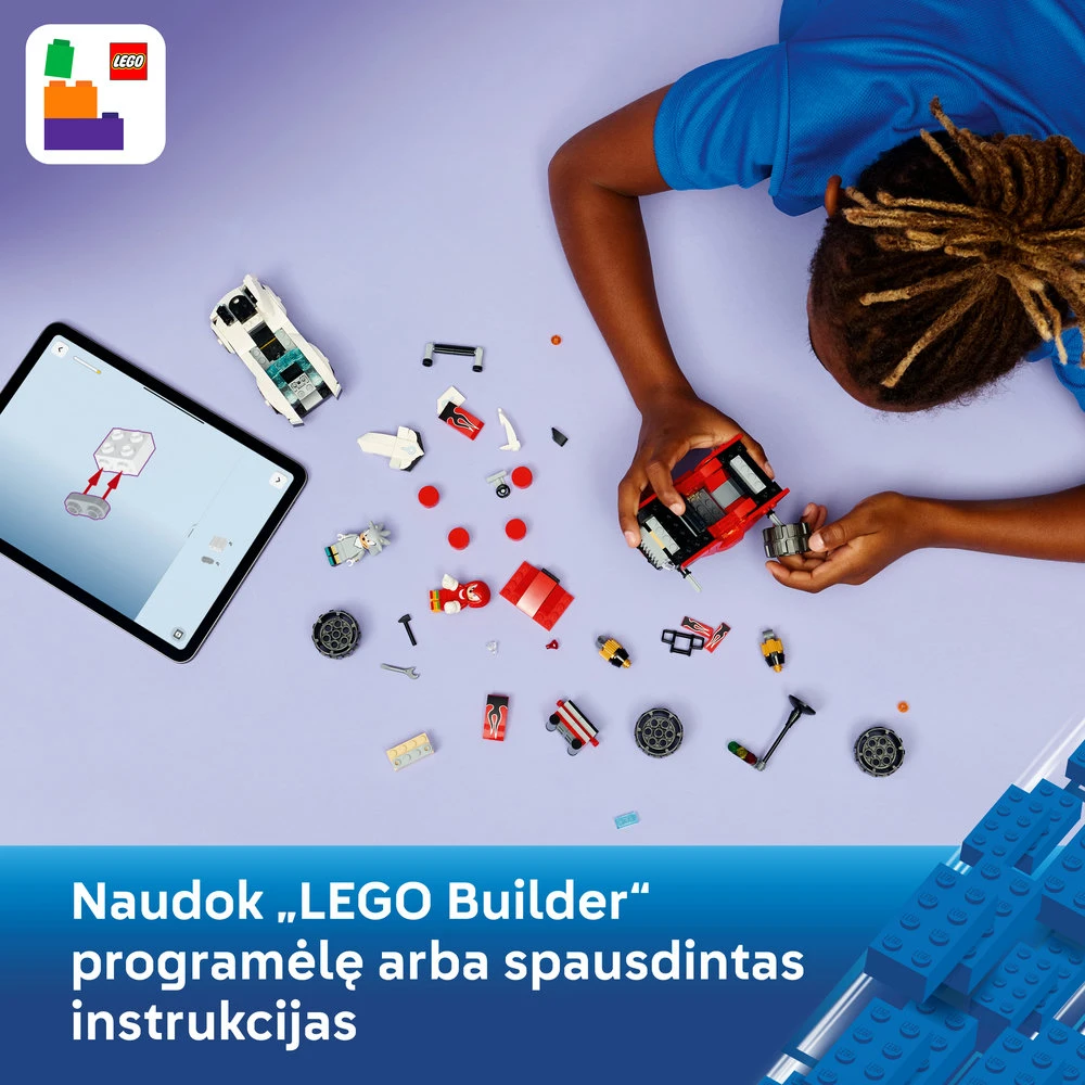 LEGO® Sonic the Hedgehog™ Sidabrinis automobilis prieš Knuckles sunkvežimį monstrą 77118