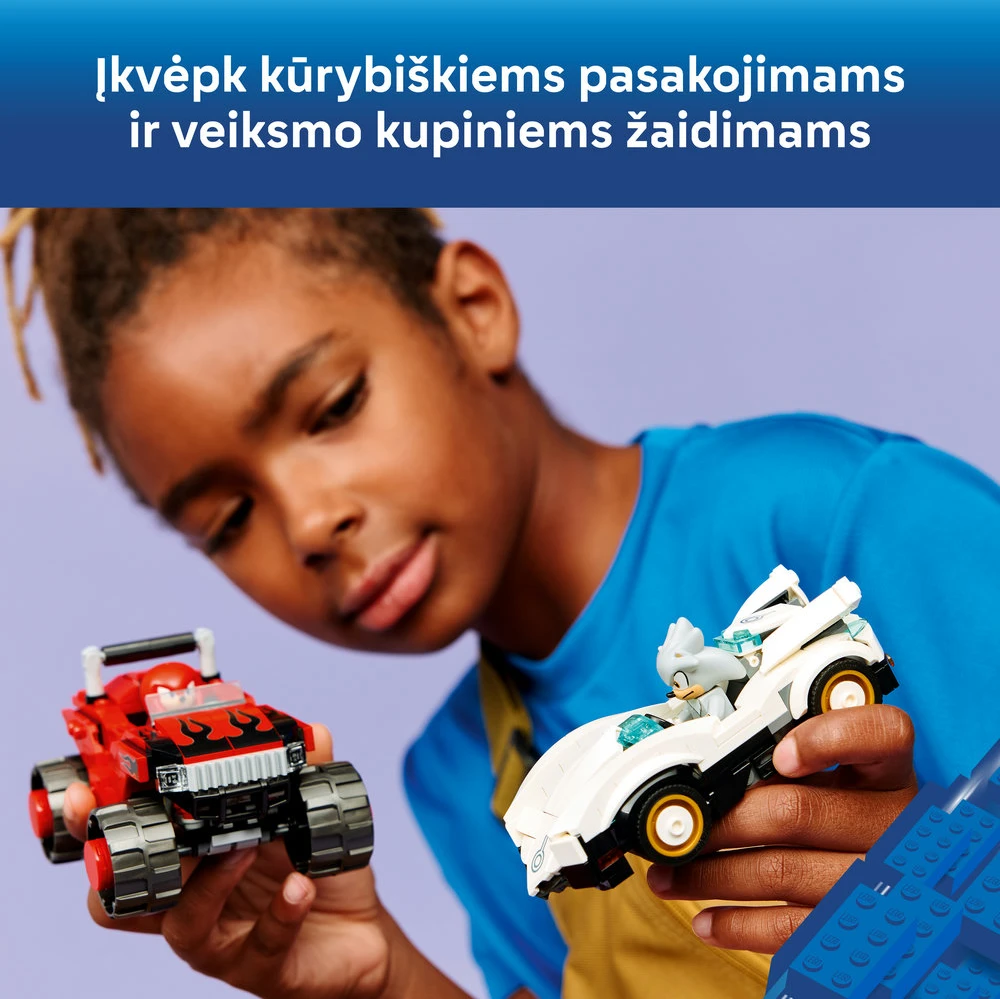 LEGO® Sonic the Hedgehog™ Sidabrinis automobilis prieš Knuckles sunkvežimį monstrą 77118