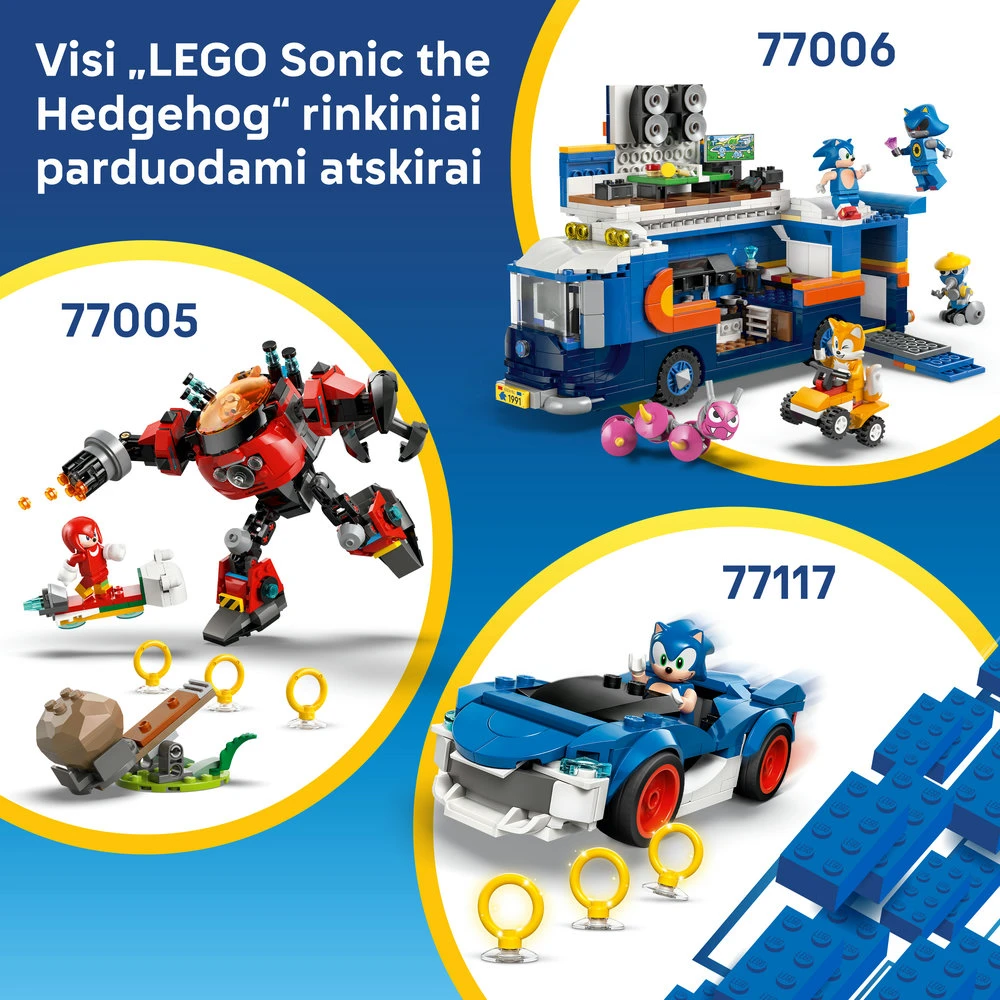 LEGO® Sonic the Hedgehog™ Sidabrinis automobilis prieš Knuckles sunkvežimį monstrą 77118