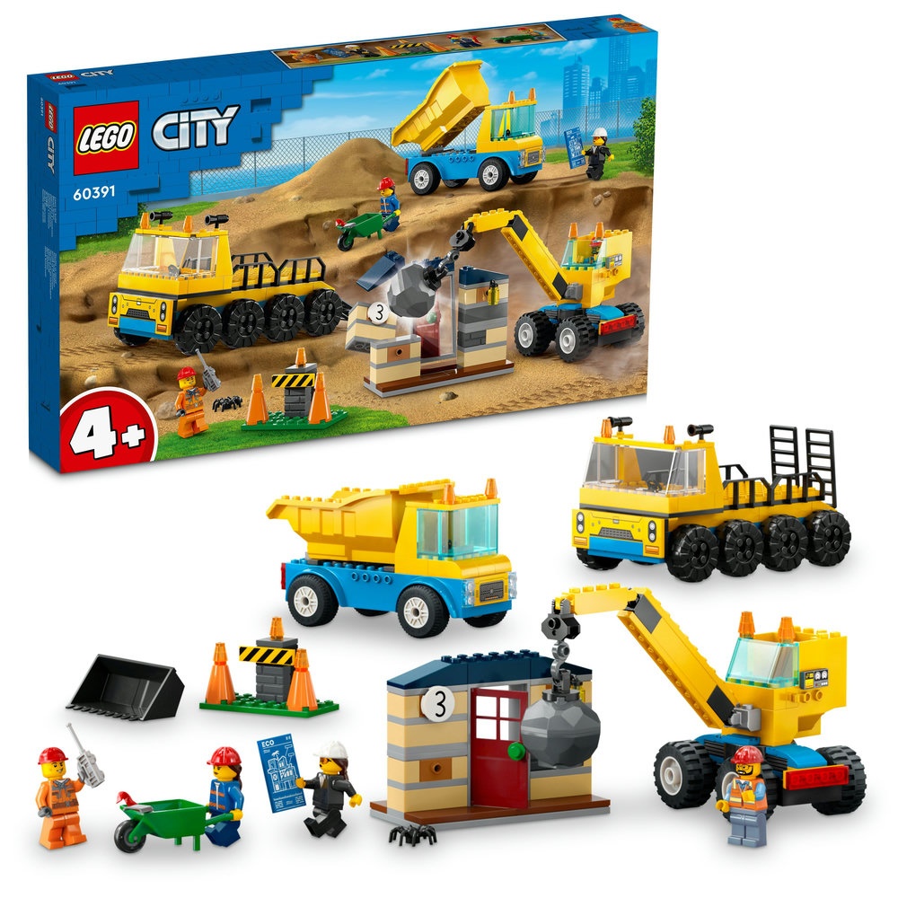 LEGO® City Statybiniai sunkvežimiai ir kranas su griaunamuoju rutuliu (60391) 60391