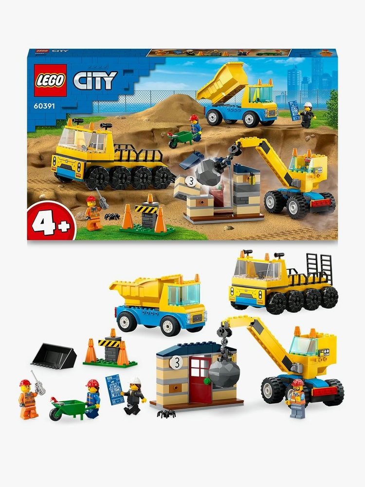 LEGO® City Statybiniai sunkvežimiai ir kranas su griaunamuoju rutuliu (60391) 60391