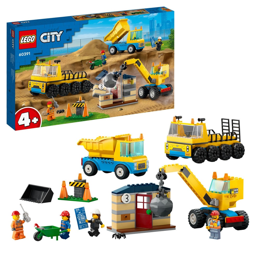 LEGO® City Statybiniai sunkvežimiai ir kranas su griaunamuoju rutuliu (60391) 60391