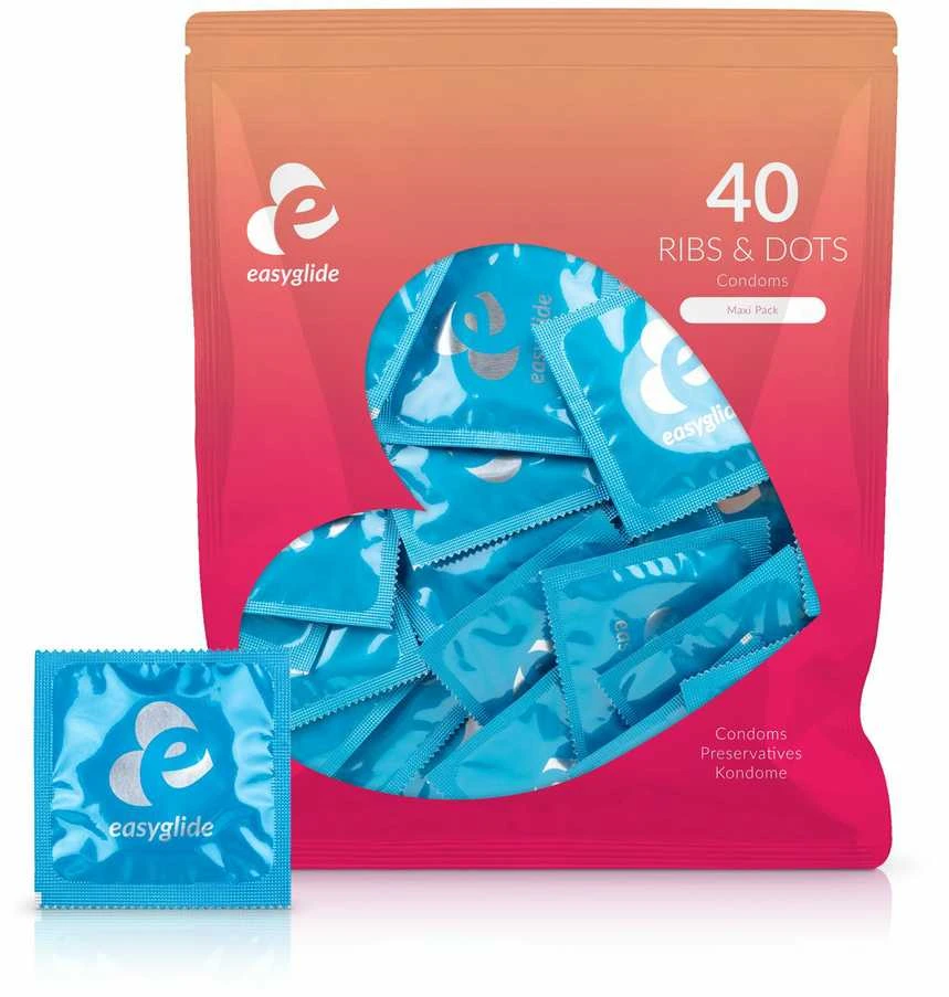 „EasyGlide“ – prezervatyvai su briaunomis ir taškeliais, 40 vnt.