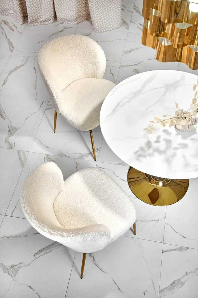 Halmar Kėdė apmušta boucle audiniu, metalo kremu, auksu K474 Glamour