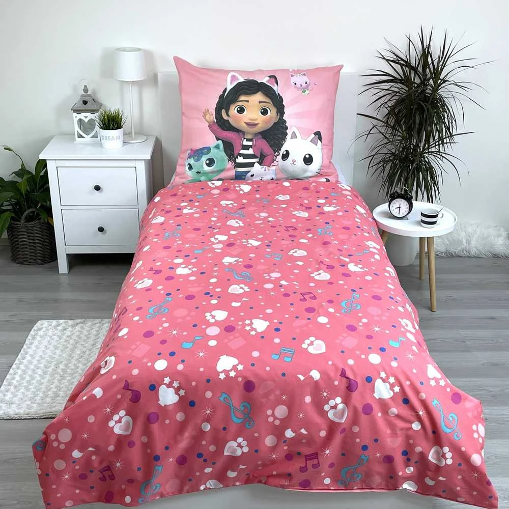 Patalynė bawełniana 140x200 Koci domek Gabi rožinė poszewka 70x90 Gabby`s Dollhouse JF 02