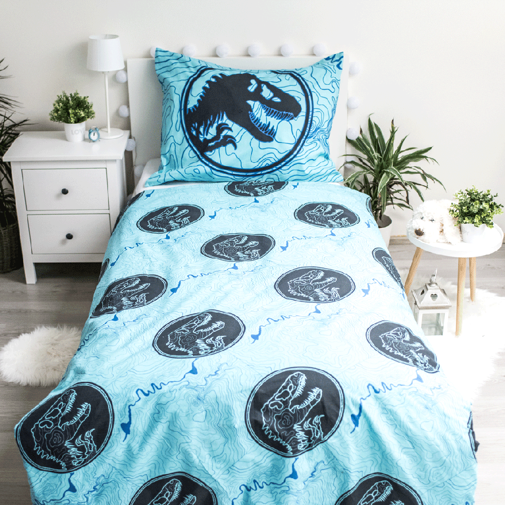 Patalynė świecąca w ciemności 140x200 Dinozaur Jurassic World bawełniana poszewka 70x90