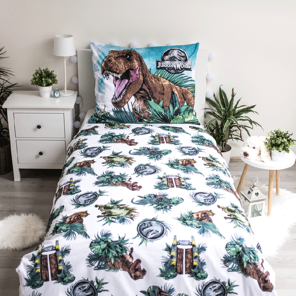 Patalynė świecąca w ciemności 140x200 Dinozaur Jurassic World Roar bawełniana poszewka 70x90