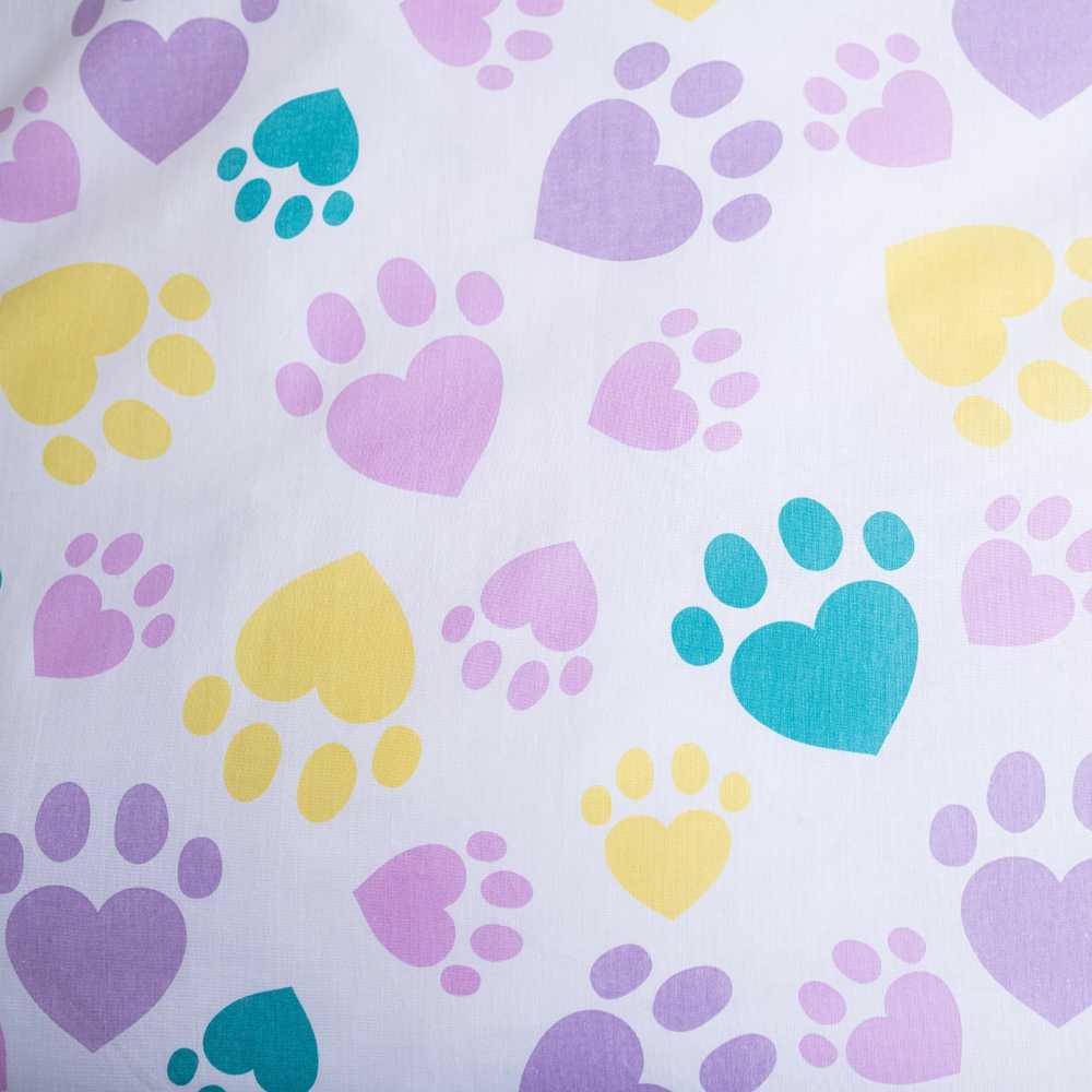 Patalynė bawełniana 140x200 Kotek 2658 kot Cat balta kolorowe kocie łapki dvipusė poszewka 70x90