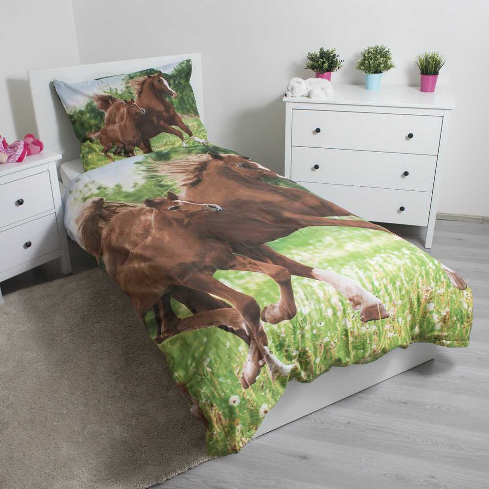 Patalynė bawełniana 140x200 Konie koń w galopie 7227 poszewka 70x90