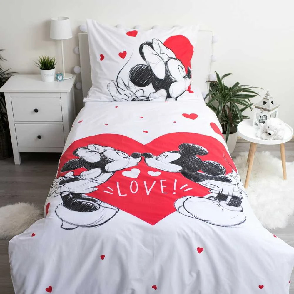 Patalynė bawełniana 140x200 Myszka Miki i Mini serce 1032 Minnie Mickey Mouse love poszewka 70x90