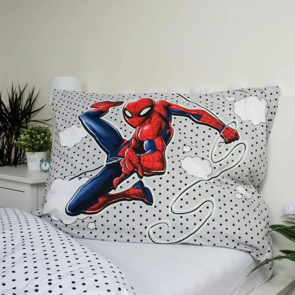 Patalynė świecąca w ciemności 140x200 Spiderman Człowiek Pająk 8438 bawełniana poszewka 70x90