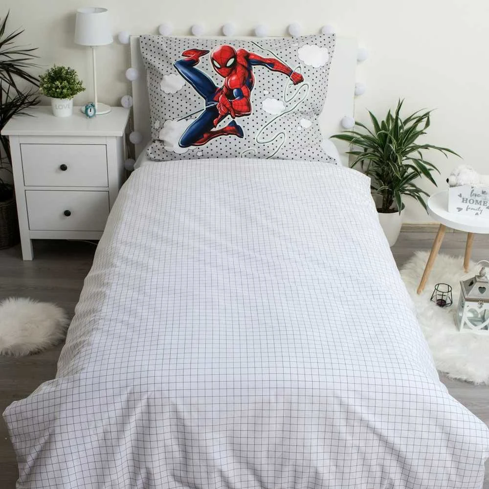Patalynė świecąca w ciemności 140x200 Spiderman Człowiek Pająk 8438 bawełniana poszewka 70x90