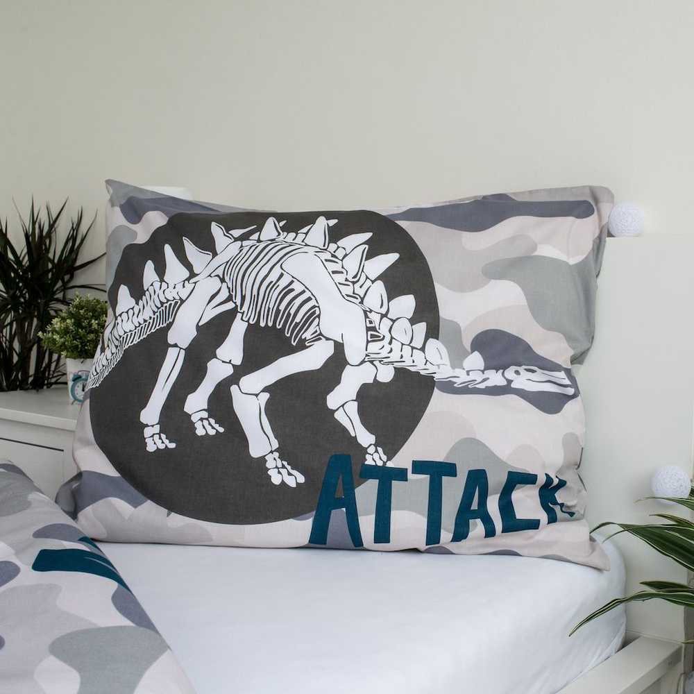 Patalynė świecąca w ciemności 140x200 Dinozaury T-Rex 7196 pilka bawełniana poszewka 70x90 młodzieżowa