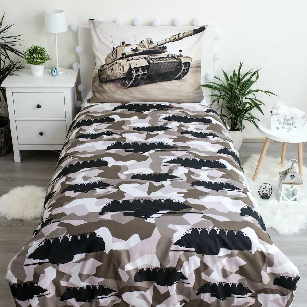 Patalynė bawełniana 140x200 Tank Czołg moro 8483 poszewka 70x90 smėlio sp. młodzieżowa wojskowa