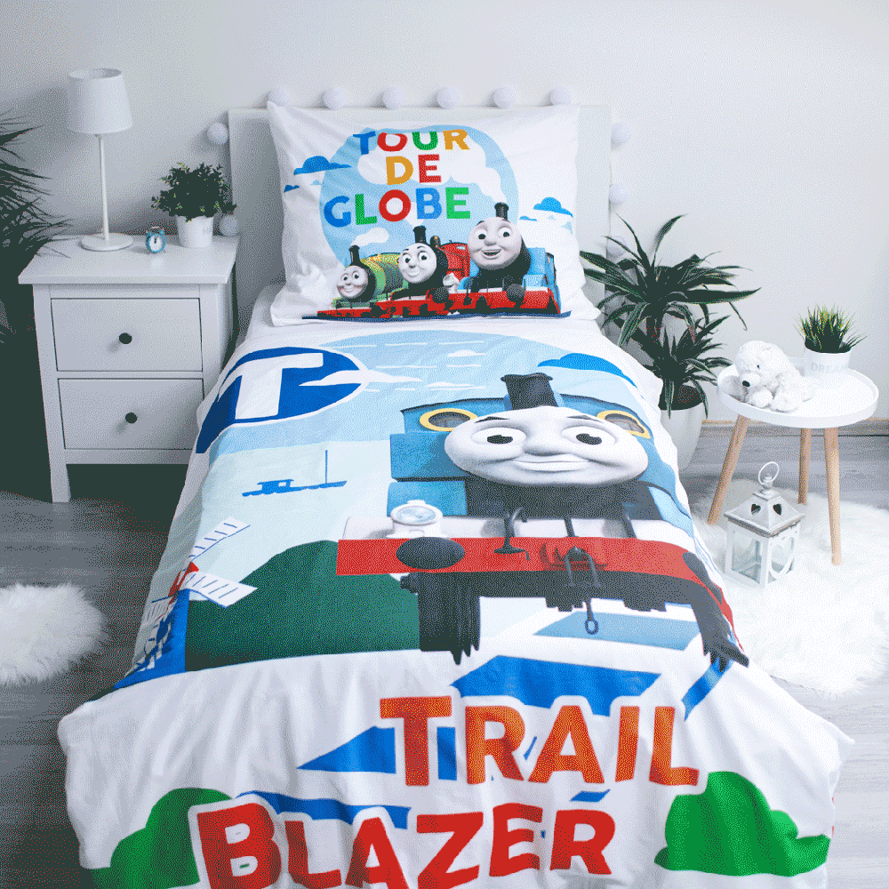 Patalynė bawełniana 140x200 Tomek i przyjaciele 0349 Thomas and friends pociąg lokomotywa ciuchcia poszewka 70x90 Trail blazer