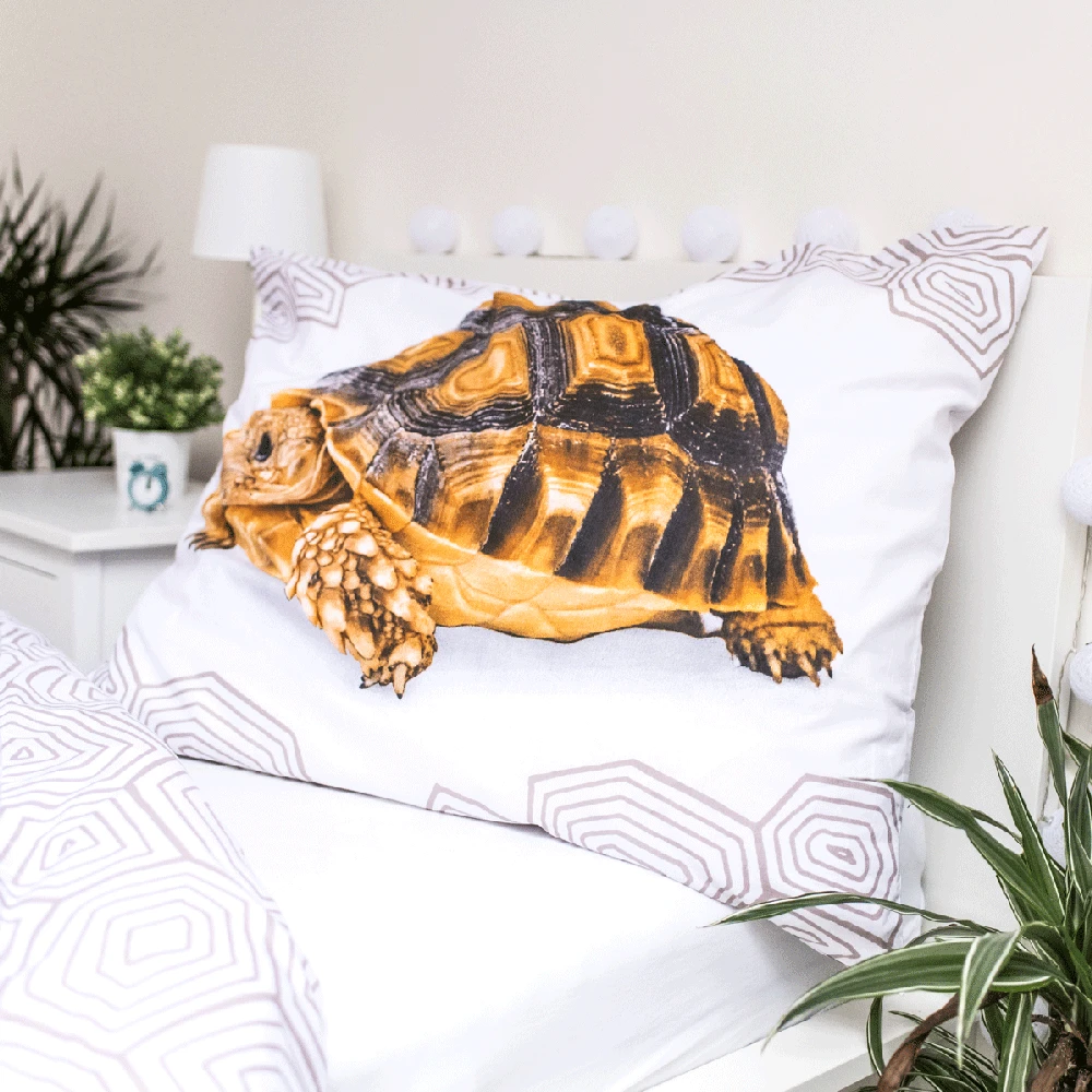 Patalynė bawełniana 140x200 Żółw Turtle balta smėlio sp. poszewka 70x90