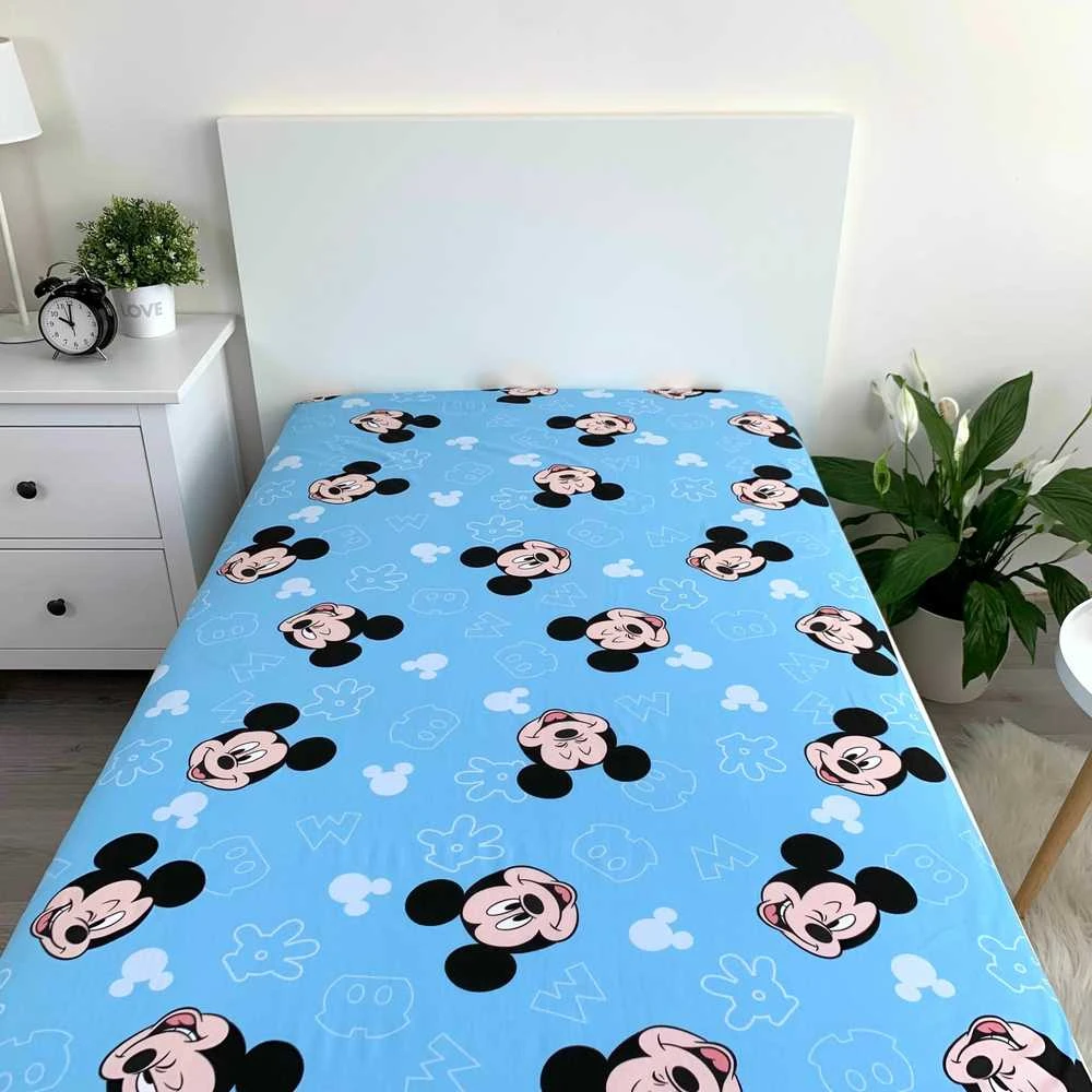 Blue Mickey "Mėlyna 02" Vaikiška paklodė su guma, 90x200+25 cm