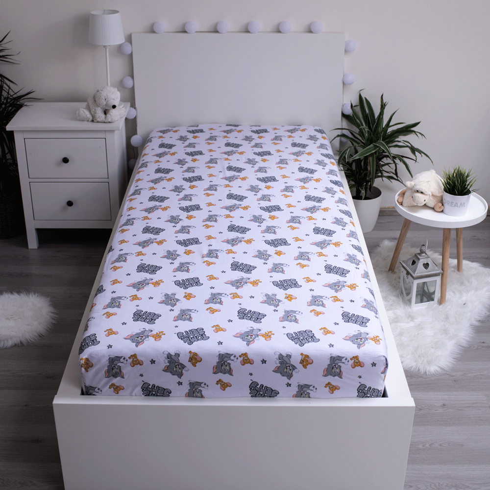 Tom & Jerry TJ050 Vaikiška paklodė su guma, 90x200+25 cm