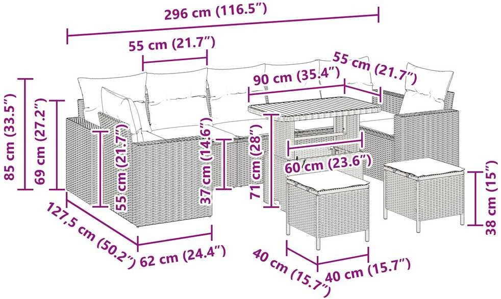 Sodo Sofų Rinkinys 10 vnt. 9-Vietų skaičius