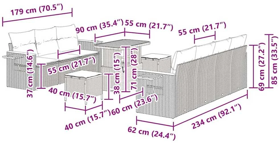 Sodo Sofų Rinkinys 10 vnt. 9-Vietų skaičius Juoda ir kreminė