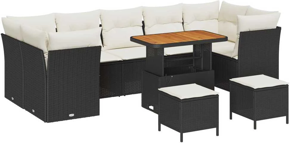 Lauko baldų komplektas Sodo Sofų Rinkinys 10 pcs Juoda poliratanas