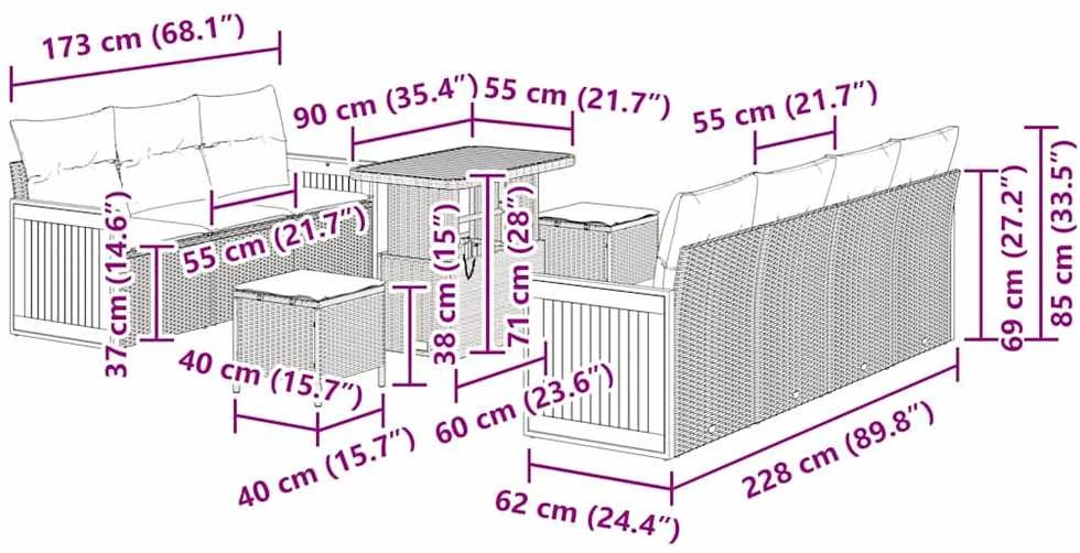 Sodo Sofų Rinkinys 10 vnt. 9-Vietų skaičius