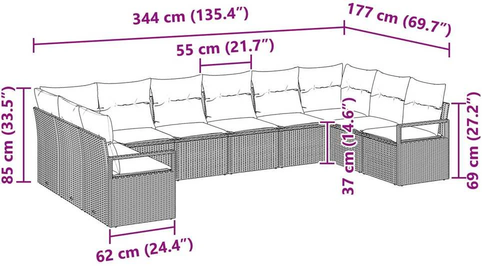 Lauko baldų komplektas Sofos komplektas 10 vnt. Juoda poliratanas