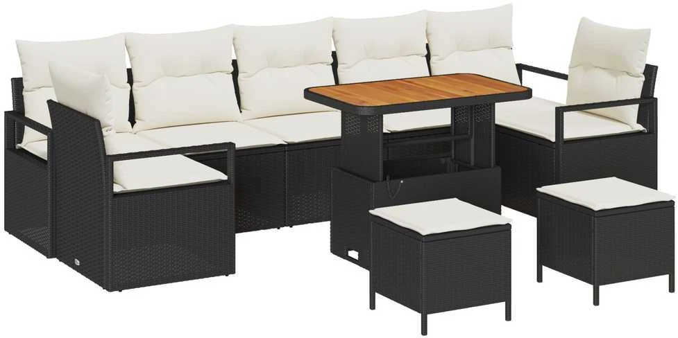 Lauko baldų komplektas Sodo Sofų Rinkinys su pagalve 10 pcs Juoda poliratanas