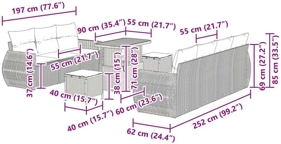 Lauko baldų komplektas Sodo Sofų Rinkinys su pagalve 10 pcs Smėlio poliratanas