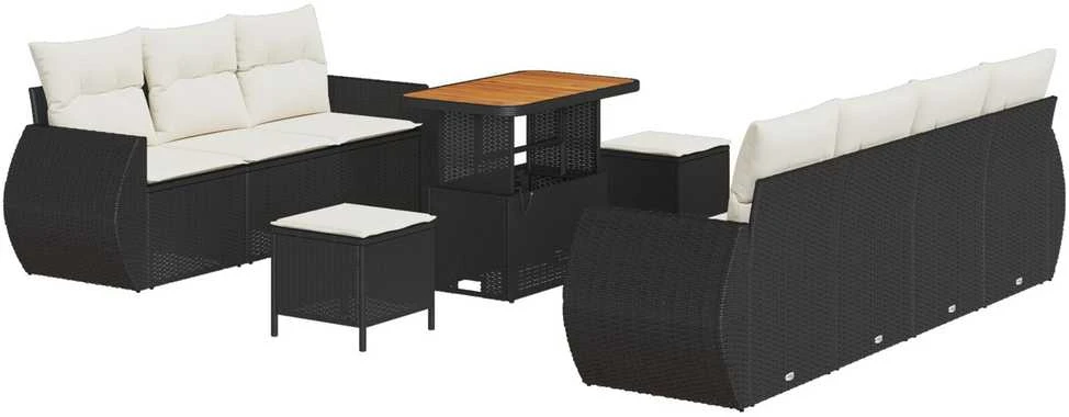 Sodo Sofų Rinkinys su pagalve 10 pcs Juoda poliratanas