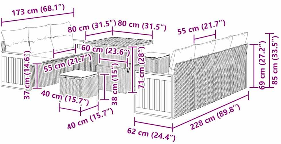 Sodo Sofų Rinkinys 10 vnt. 9-Vietų skaičius Bežinė ir kreminė