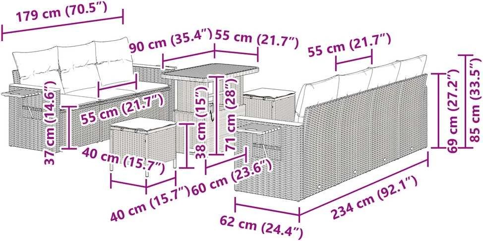 Sodo Sofų Rinkinys 10 vnt. 9-Vietų skaičius