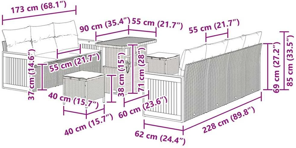 Sodo Sofų Rinkinys 13 vnt. 9-Vietų skaičius Bežinė ir kreminė