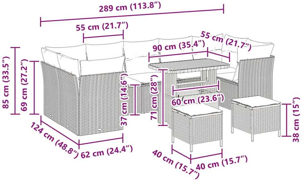 Sodo Sofų Rinkinys 10 pcs Juoda poliratanas