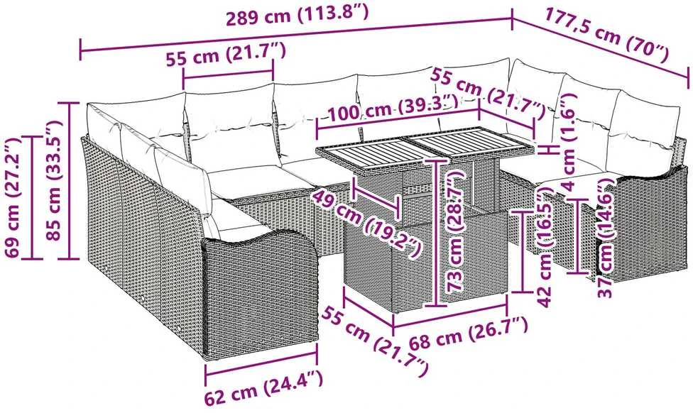 Sodo Sofų Rinkinys 10 vnt. 9-Vietų skaičius Juoda ir kreminė