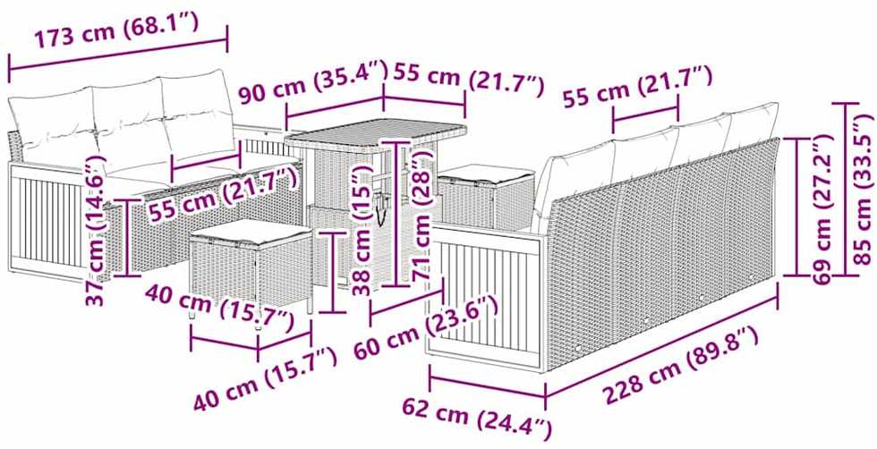 Sodo Sofų Rinkinys 10 vnt. 9-Vietų skaičius Bežinė ir kreminė