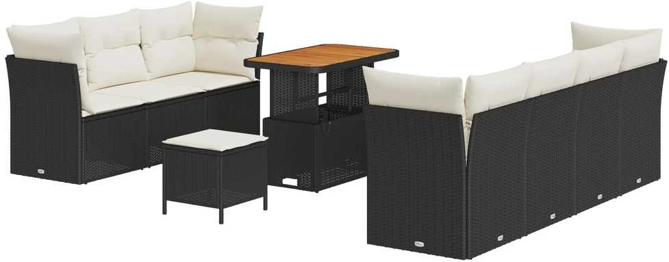 Lauko baldų komplektas Sodo Sofų Rinkinys 10 pcs Juoda poliratanas