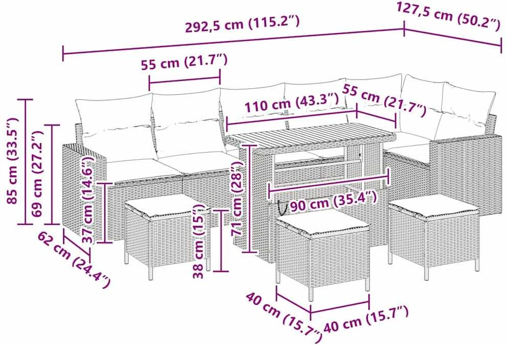 Sodo Sofų Rinkinys 12 vnt. 8-Vietų skaičius Juoda ir kreminė