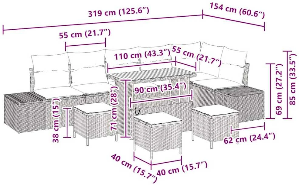 Sodo Sofų Rinkinys 10 vnt. 9-Vietų skaičius Smėlio Poli ratanas