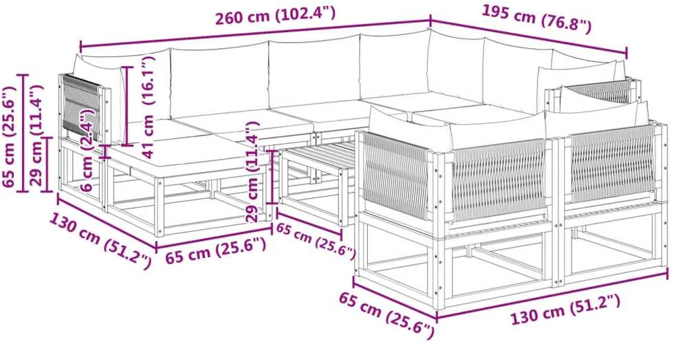 Sodo sofos komplektas su pagalvėmis, 10 dalių, akacijos masyvas