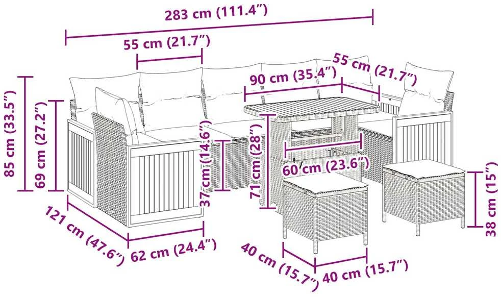 Sodo Sofų Rinkinys 10 vnt. 9-Vietų skaičius Juoda ir kreminė