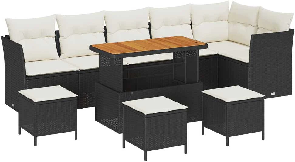 Sodo Sofų Rinkinys 10 vnt. 6-Vietų skaičius Juoda ir kreminė