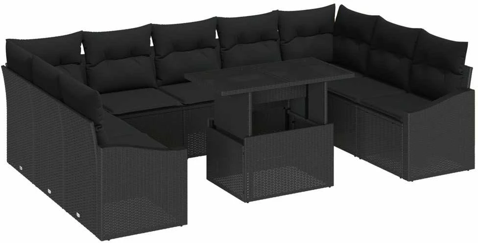 Sofos komplektas 10 vnt. Juoda poliratanas