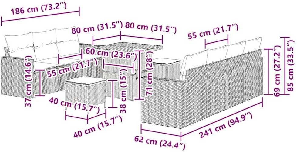Sodo Sofų Rinkinys 10 vnt. 7-Vietų skaičius