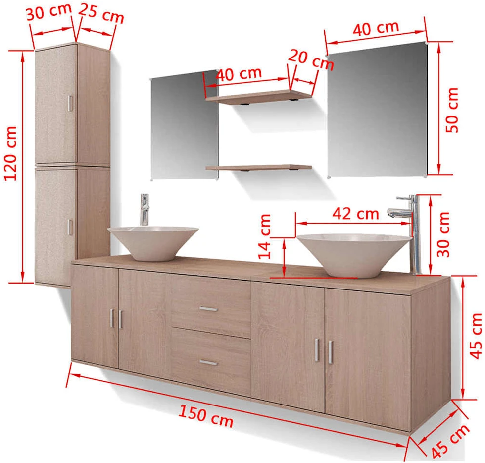 11 d. Vonios Baldų ir Praustuvo su Maišytuvu Komplektas, Smėlio