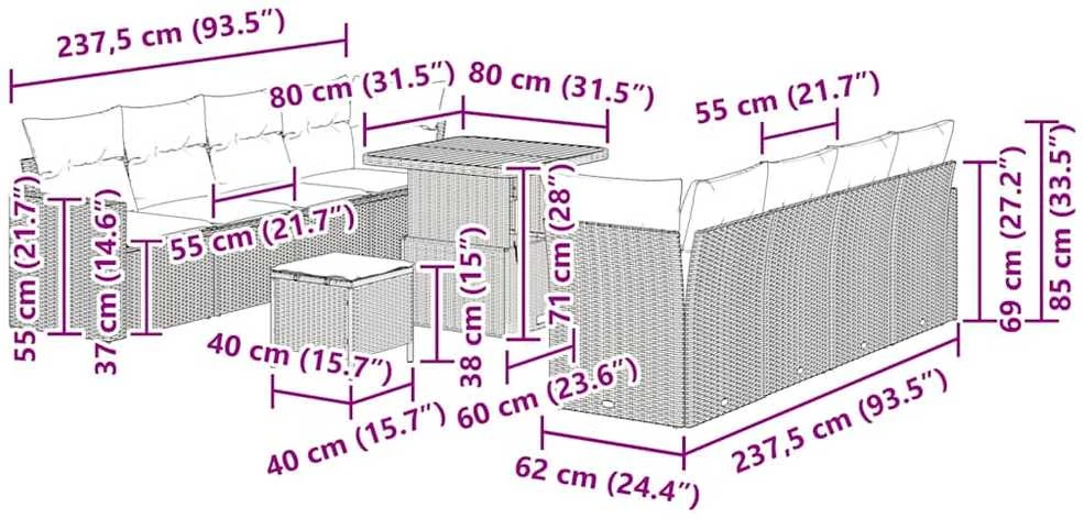 Sodo Sofų Rinkinys 12 vnt. 12-Vietų skaičius Juoda ir kreminė