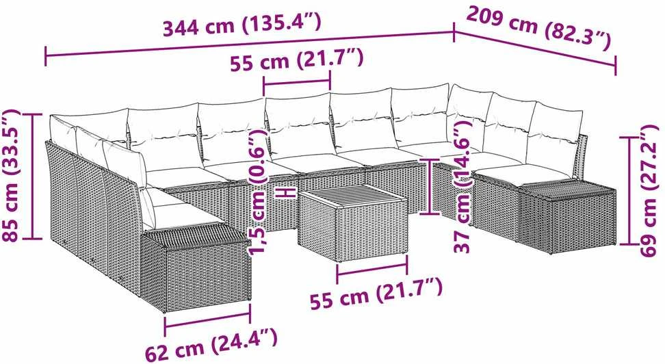 Lauko baldų komplektas Sodo Sofų Rinkinys 11 vnt. smėlio ir šviesiai pilkos spalvos