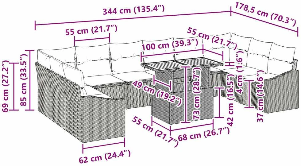 Sodo Sofų Rinkinys 11 vnt. Bežinė ir pilka